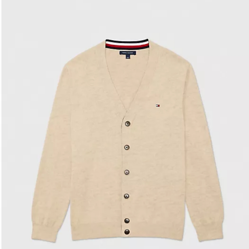 Tommy Hilfiger Adaptive Classic Tan Cardigan, M Magnet buttons NEW✨